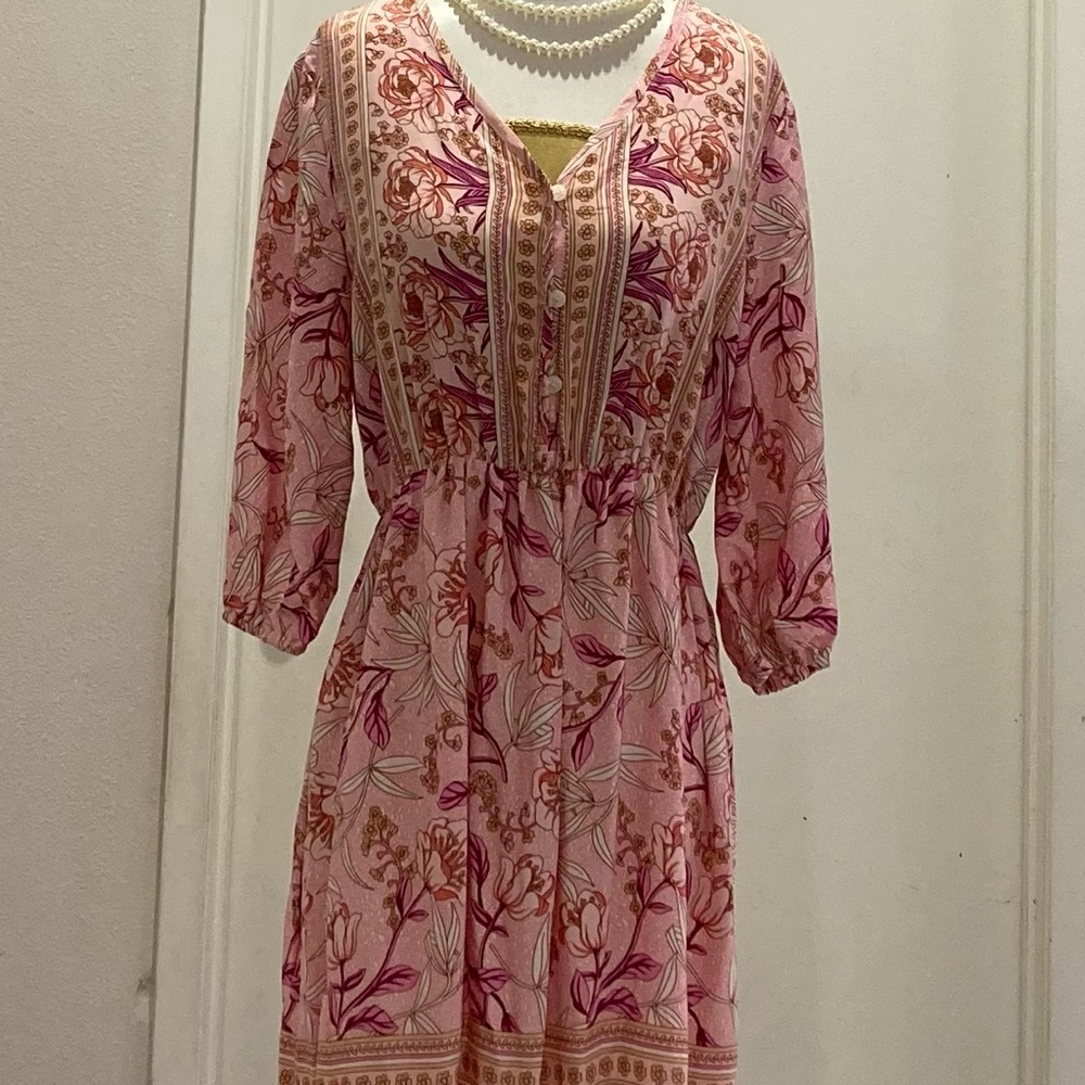 Boho Pink Floral Dress